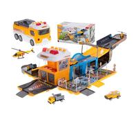 CELMAN Camion avec mini voitures jouet 2 en 1 avec effets et - Camion jouet multifonction avec double toboggan, avec hélicoptère en métal et voitures, idéal pour les enfants à partir de 3 4 5 6 ans