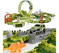 CELMAN Circuit Voiture Enfant - Ensemble de Piste de Course Flexible, Jouet de Dinosaure Créatif avec Nombreux Éléments et Voiture 4x4, Jouet de Dinosaure pour Enfants de 3 à 6 Ans