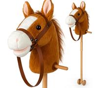 CELMAN Hobby Horse - Cheval de Bataille A4 Marron avec Bride et Son - Effet sonore grâce à la Pression des Oreilles - Baguette en Bois avec Roues - Jouet pour Enfants - Équitation et Jeu de rôle