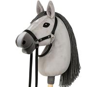 CELMAN Hobby Horse Cheval de Bataille Gris avec Bride et Laisse, Taille de tête A3, Grand Plaisir d'équitation pour Les Enfants, réaliste et Doux, bâton en Bois