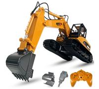 CELMAN Pelleteuse télécommandée, rechargeable, 15 canaux, avec pelle en métal, marteau de démolition et préhension, échelle 1:14, chaînes en caoutchouc, batterie et chargeur