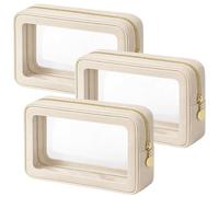 Celmuron Lot de 3 trousses de maquillage transparentes, conformes à la norme TSA, blanc crème, 22,9 x 15,9 x 6,9 cm, organiseur transparent pour liquides, essentiels de cabine