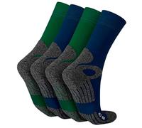 Celodoro Chaussettes de trekking pour homme et femme (4 paires), chaussettes de travail avec semelle en tissu éponge, bleu/vert, 47-50