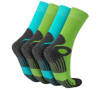 Celodoro Chaussettes de trekking pour homme et femme (4 paires), chaussettes de travail avec semelle en tissu éponge, Bleu clair/vert, 35-38