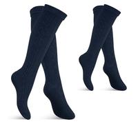 Celodoro Chaussettes hautes traditionnelles pour femmes et hommes (2 paires) Chaussettes Oktoberfest avec revers, Marine, 43-46