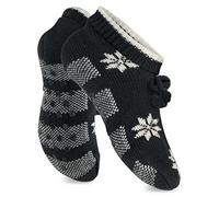 Celodoro Chaussettes norvégiennes en tricot pour femme (1 paire) de chaussettes avec semelle ABS, Noir , 35-38
