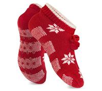 Celodoro Chaussettes tricotées norvégiennes pour femmes pour la maison (1 paire) Chaussettes de montagne avec semelle ABS, rouge/blanc, 35-38