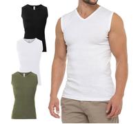 Celodoro Débardeurs homme à col en V - lot de 3 - top en côte fine, style Business - Olive / Blanc / Noir S