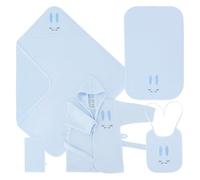 Celodoro Ensemble cadeau pour bébé 5 pièces - Coffret cadeau avec peignoir, serviette de bain à capuche, serviette, gant de toilette, bavoir - Pour les tout-petits de 0 à 12 mois, bleu, 0-12 mois