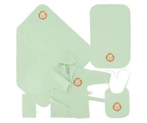 Celodoro Ensemble cadeau pour bébé 5 pièces - Coffret cadeau avec peignoir, serviette de bain à capuche, serviette, gant de toilette, bavoir - Pour les tout-petits de 0 à 12 mois, vert, 0-12 mois
