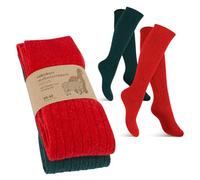 Celodoro Lot de 2 paires de chaussettes en laine d'alpaga pour homme et femme, Genoux rouge-vert, 43-46