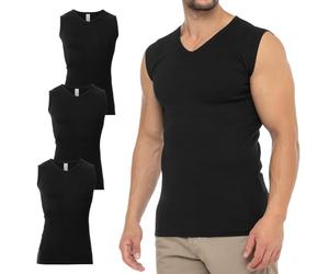Celodoro Lot de 3 maillots sans manches pour homme Maillots en coton à fines côtes avec col en V