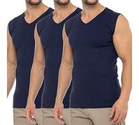Celodoro Lot de 3 maillots sans manches pour homme Maillots en coton à fines côtes avec col en V - Bleu - X-Large