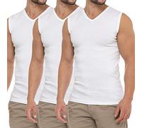 celodoro Lot de 3 T-Shirts ajustés sans Manches avec col en V - Homme - Blanc - Taille M