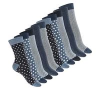 Celodoro Pack de 10 paires de chaussettes en coton pour femme Différents motifs au choix - Bleu - 35-38