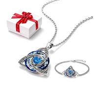 Celtic Birthstone witch Knot Necklace, Necklace and Bracelet Set | Trinity Knot Jewelry 12 Month Colors for Vintage Style Lovers, Valuing Rituals and Self-Identity