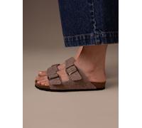 Celtic & Co. Celtic & Co. Brown Felt Double Buckle Slide Sandals