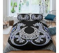 Celtic Dragon Art Parure de Lit Microfibre 3 Pièces 3D Imprimée Confortable Fantaisie Mythical Ensemble De Literie avec Fermeture Éclair Ultra Douce for Adolescent Super King（260x220cm）