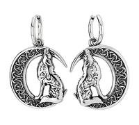 Celtique Croissant lune Hurlant Loup Solitaire Loup Homme Acier Pendantes Anneau Charnière Créoles Boucles d'oreilles