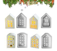 Celuicion Moule à bougie en forme de maison, moule à bougie de maison de Noël,4X Moule de moulage en résine en silicone sur le thème de Noël pour la - d'ornement de de bureau
