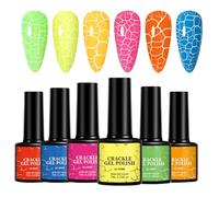 Celuicion Vernis gel avec effet fissuré, vernis UV fluorescent, effet craquelé, 6 vernis à ongles, résistant aux éclats, durable pour un usage quotidien, la maison, le voyage et l'esthétique