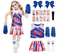 Celvibe Costume de pom-pom girl pour enfant - Costume de zombie pour fille avec horreur - Pompom girl - Bas - Cicatrice de sang - Tatouages temporaires pour Halloween, carnaval, cosplay (bleu, S)