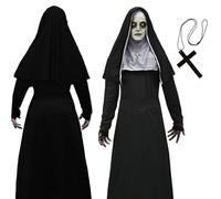 Celvibe Costume d'horreur pour Halloween - Tenue de nonne effrayante - Avec capuche - Masque effrayant - Vêtements pour femmes et adultes - Cosplay - Fête (noir, L)