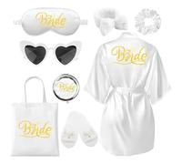 Celvibe Robe de Chambre de Mariée, Peignoir de Mariée, Peignoir de Bain en Satin pour Mariée avec Col en V, Ensemble Bride To Be pour la Fête de Mariage, Blanc., L