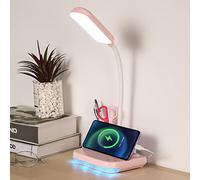 CELYST Lampe de Bureau Enfant sans Fil Lampe de Table Rechargeable LED avec Port de Charge USB Porte-Stylo Support pour Téléphone Portable, 4 Modes Lampe de Lecture pour Chevet École Dortoir (Rose)