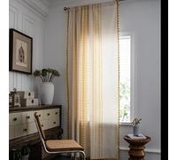 CEMELI 1 Panneau Coton et Lin Rideau, bohème Impression géométrique perforé ombrage Chambre fenêtre Cuisine Fini Rideau