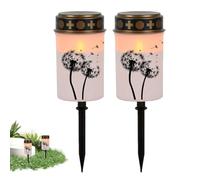 Cemetery Lamp - LED Grave Lights - Memorial Lighting - Decorative Tea Light Set Of 2, Water Resistant LED Ground Lights Lighting For Garden Cemetery Pathway Backyard Home Par, Party Decorations