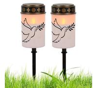 Cemetery Lamp - LED Grave Lights - Memorial Lighting - Decorative Tea Light Set Of 2, Water Resistant LED Ground Lights Lighting For Garden Cemetery Pathway Backyard Home Par, Decorations