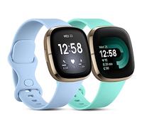 CeMiKa 2 Pack Bracelet Compatible avec Fitbit Versa 4/Versa 3 Bracelet/Fitbit Sense/Sense 2 Bracelet, Bracelet Sport de Remplacement Compatible avec Fitbit Versa 4/Versa 3/Sense, Petit Aqua/Lilas