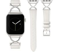 CeMiKa Bracelet Cuir Compatible avec Apple Watch 41mm 40mm 38mm pour Femmes, Mince en Cuir Véritable avec X-Shape Métal pour iWatch Series 9 8 7 6 5 4 3 2 1 SE, Blanc Ivoire/étoile