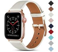 CeMiKa Bracelet en Cuir Compatible avec Apple Watch Bracelet 38mm 40mm 41mm 42mm 44mm 45mm 46mm 49mm, Cuir Véritable Bande Pour iWatch Séries 10 9 8 7 6 5 4 3 SE, 38mm/40mm/41mm, Blanc/Or Rose