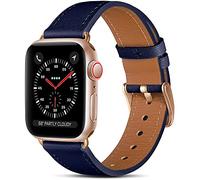 CeMiKa Bracelet en Cuir Compatible avec Apple Watch Bracelet 38mm 40mm 41mm 42mm 44mm 45mm 46mm 49mm, Cuir Véritable Bande Pour iWatch Séries 10 9 8 7 6 5 4 3 SE, 38mm/40mm/41mm, Bleu/Or Rose
