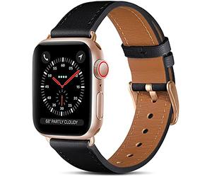 CeMiKa Bracelet en Cuir Compatible avec Apple Watch Bracelet 38mm 40mm 41mm 42mm 44mm 45mm 46mm 49mm, Cuir Véritable Bande Pour iWatch Séries 10 9 8 7 6 5 4 3 SE, 38mm/40mm/41mm, Noir/Or Rose