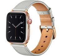 CeMiKa Bracelet en Cuir Compatible avec Apple Watch Bracelet 38mm 40mm 41mm 42mm 44mm 45mm 49mm, Cuir Véritable Bande pour iWatch Séries 9 8 7 6 5 4 3 2 1 SE, 38mm/40mm/41mm, Gris/Or Rose