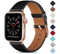 CeMiKa Bracelet en Cuir Compatible avec Apple Watch Bracelet 42mm 44mm 45mm 46mm 49mm, Cuir Véritable Bande pour iWatch Séries 10 9 8 7 6 5 4 3 SE/Ultra/Ultra 2, 42mm/44mm/45mm/49mm, Noir/Or Rose