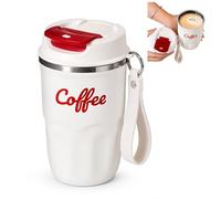 Cemssitu Coffee Vacuum Flask, Portable Coffee Cup with Lid and Handle, Stainless Steel Insulated Travel Mug for Hot and Cold Drinks, Home Office Outdoor Travel (White,Standard)