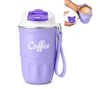 Cemssitu Coffee Vacuum Flask, Portable Coffee Cup with Lid and Handle, Stainless Steel Insulated Travel Mug for Hot and Cold Drinks, Home Office Outdoor Travel (Purple,Standard)
