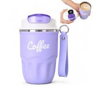 Cemssitu Coffee Vacuum Flask, Portable Coffee Cup with Lid and Handle, Stainless Steel Insulated Travel Mug for Hot and Cold Drinks, Home Office Outdoor Travel (Purple,Digital display)