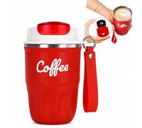 Cemssitu Coffee Vacuum Flask, Portable Coffee Cup with Lid and Handle, Stainless Steel Insulated Travel Mug for Hot and Cold Drinks, Home Office Outdoor Travel (Red,Digital display)