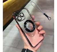 Cemssitu Electroplating Anti-Drop Mobile Phone Case for iPhone, Transparent Magnetic for iPhone Case, Scratch-Resistant Back, Compatible with Wireless Charging (iPhone 14 Plus,Black)
