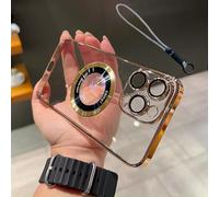 Cemssitu Electroplating Anti-Drop Mobile Phone Case for iPhone, Transparent Magnetic for iPhone Case, Scratch-Resistant Back, Compatible with Wireless Charging (iPhone 15,Golden)