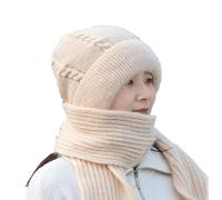 Cemssitu Integrated Ear Protection Windproof Cap Scarf, Warm Winter Hat and Scarf Set for Women (One Size,White)