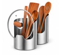 Cemssitu Kitchen Utensil Holder, Stainless Steel Countertop Organizer & Pot Lid Organizer for Spoons, Spatulas, Cutting Boards, Space Saving Kitchen Tool Caddy with Spoon Rest (2PCS)