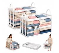 Cemssitu Large Clear Clothes Storage Bag with Zipper Lid and Handles, Stackable Foldable Storage Bin Tote for Blankets, Clothes, Moving, College Dorm and Home Organization (White,2pcs)