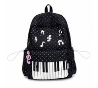 Cemssitu Piano Backpack for Women, Polka Dot Backpack with Keyboard Design, Cute Y2K Music Daypack for Travel, Work and Daily Use (Black-B,with note)