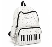 Cemssitu Piano Backpack for Women, Polka Dot Backpack with Keyboard Design, Cute Y2K Music Daypack for Travel, Work and Daily Use (White-A,with Star)